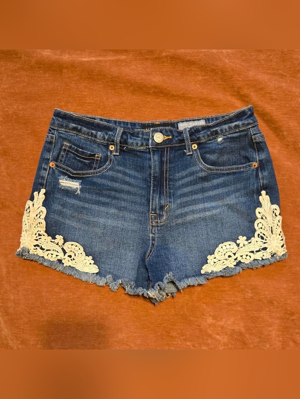 Aeropostale Blue Denim Shorts with Cream Lace Trim